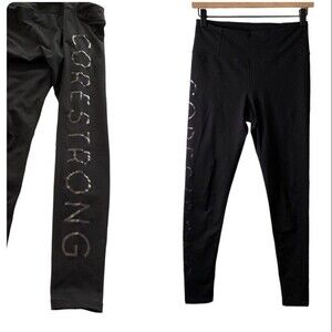 Manduka Core Strong Script Black Yoga High Waist Leggings Full Length Pocket